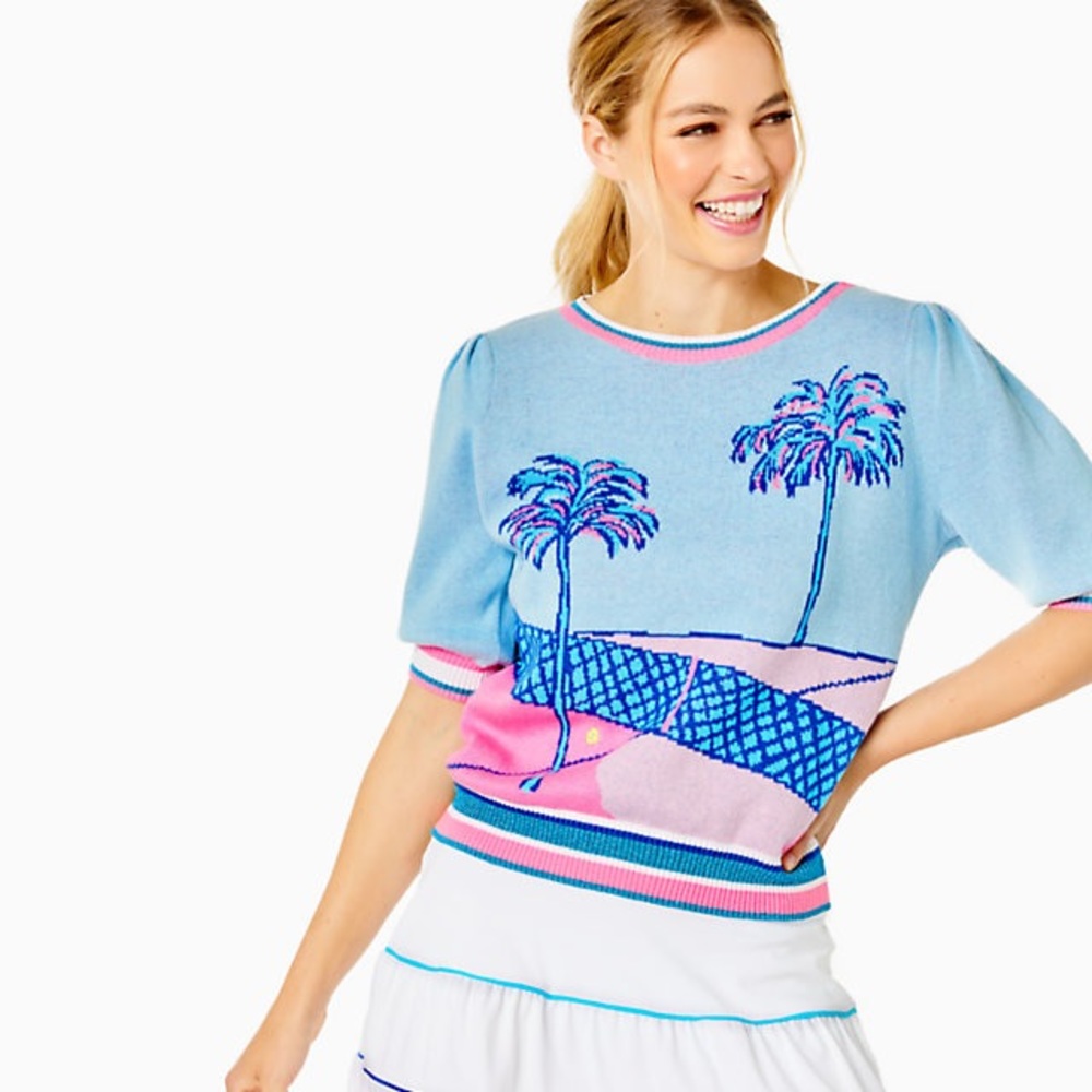 Lilly Pulitzer Vivie Sweater, Ravello Blue Perfect Match Intarsia, XSmall, NWT